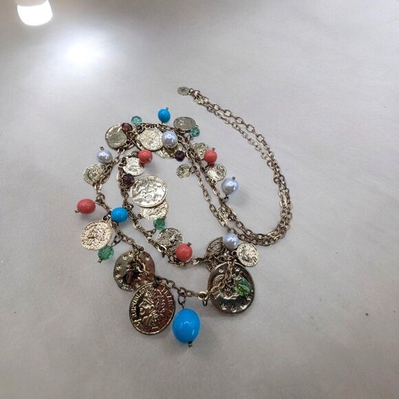 R J GRAZIANO Jewelry - Vintage R J GRAZIANO 90s Gold Tone Coin Charm and Bead Necklace
